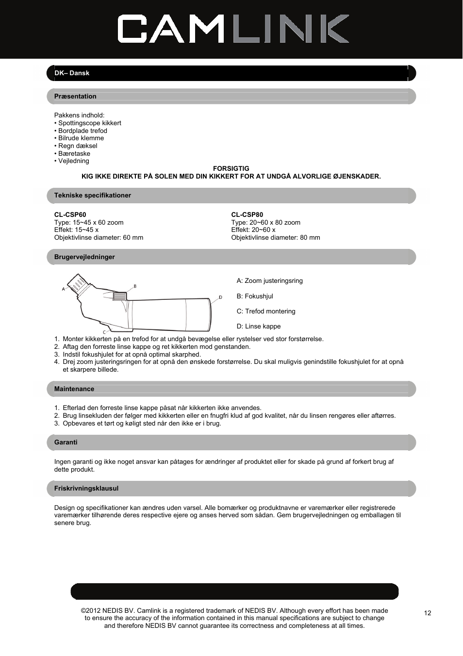 Camlink CSP80 Spotting Scope User Manual | Page 12 / 17