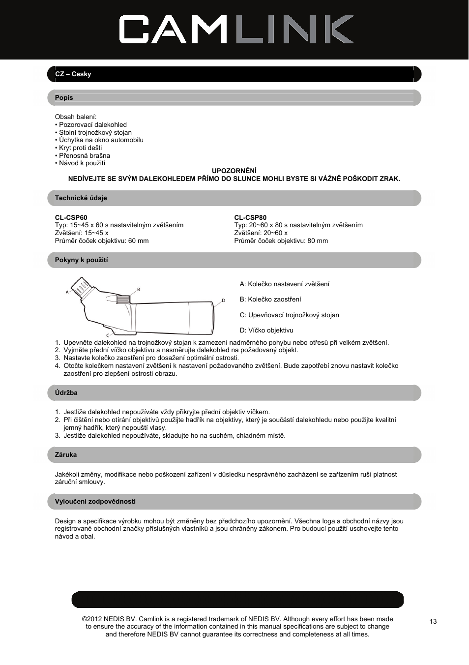 Camlink CSP80 Spotting Scope User Manual | Page 13 / 17