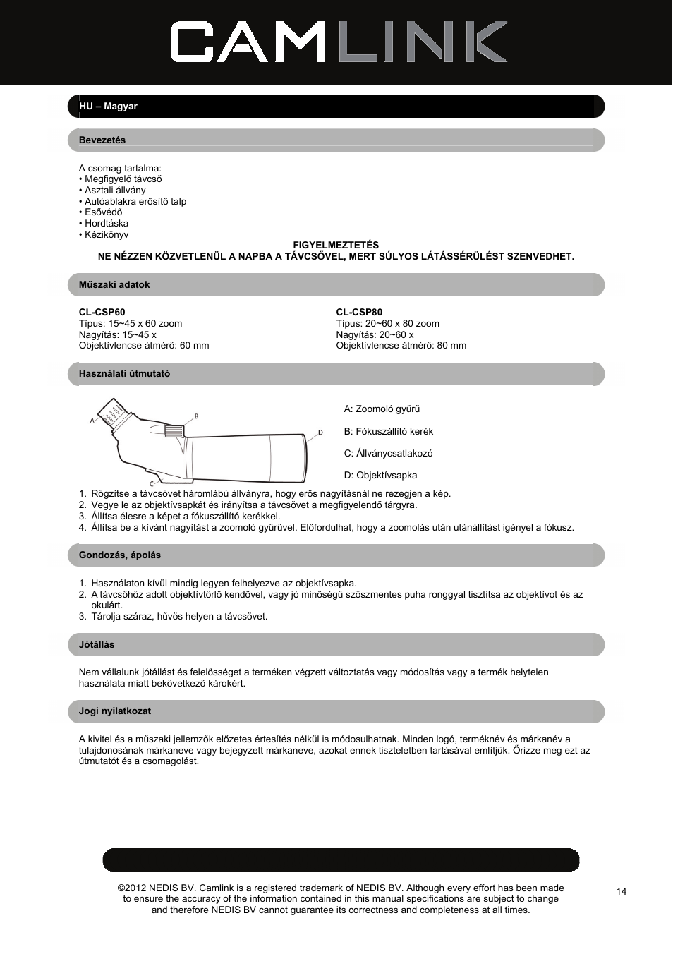 Camlink CSP80 Spotting Scope User Manual | Page 14 / 17