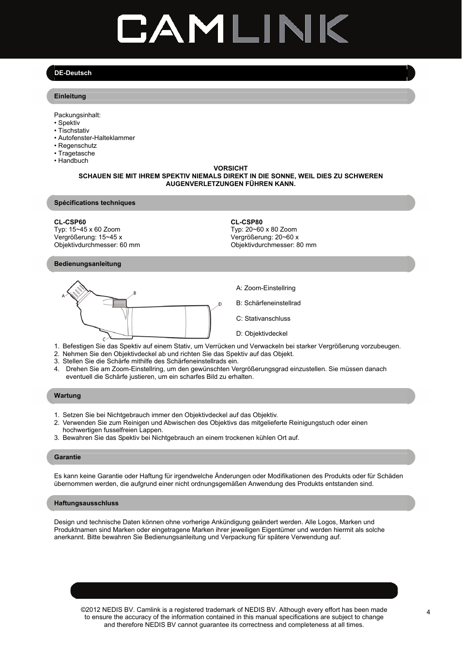 Camlink CSP80 Spotting Scope User Manual | Page 4 / 17