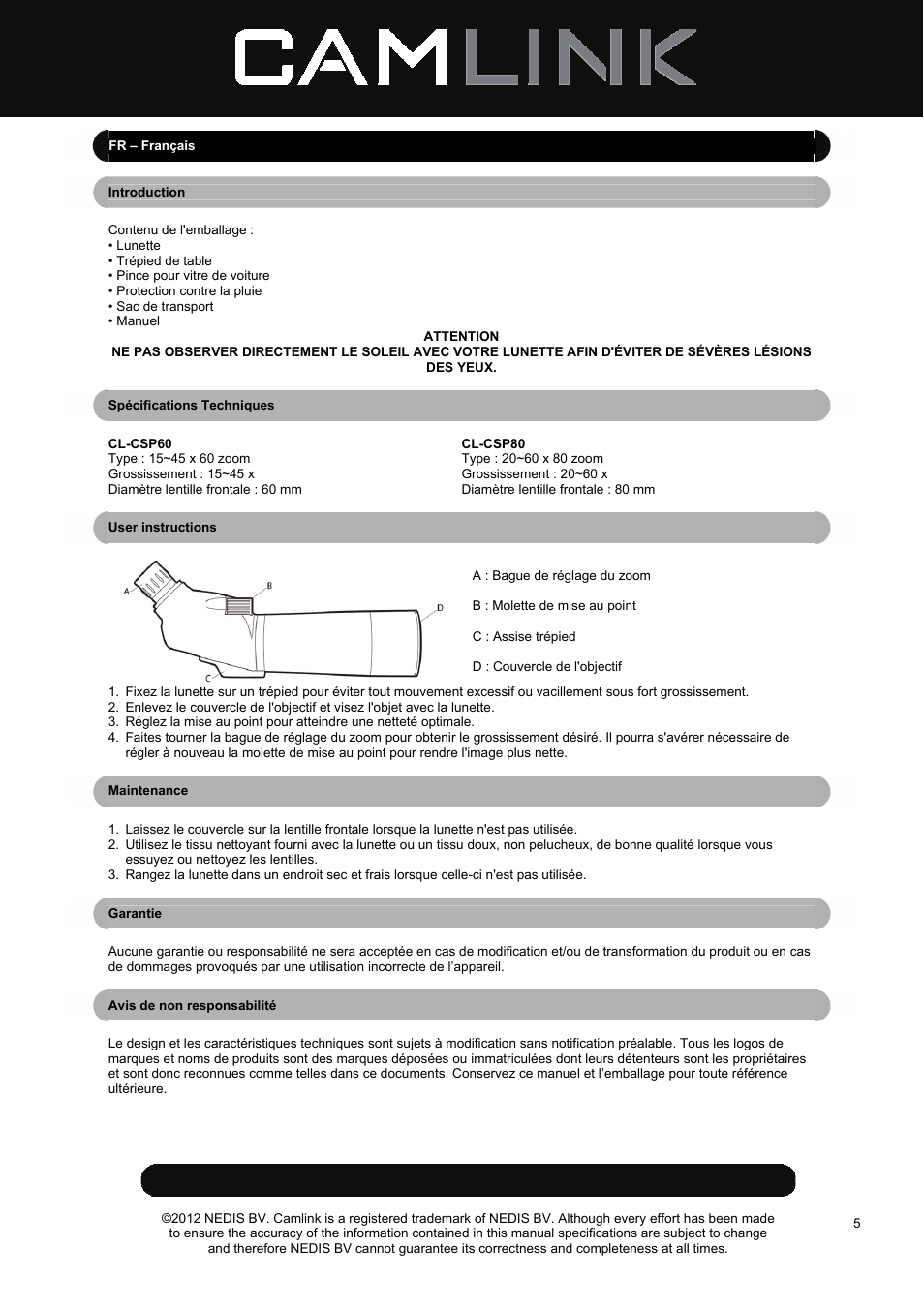 Camlink CSP80 Spotting Scope User Manual | Page 5 / 17