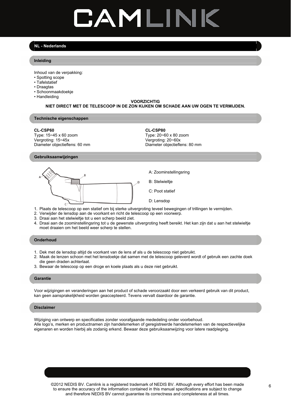 Camlink CSP80 Spotting Scope User Manual | Page 6 / 17