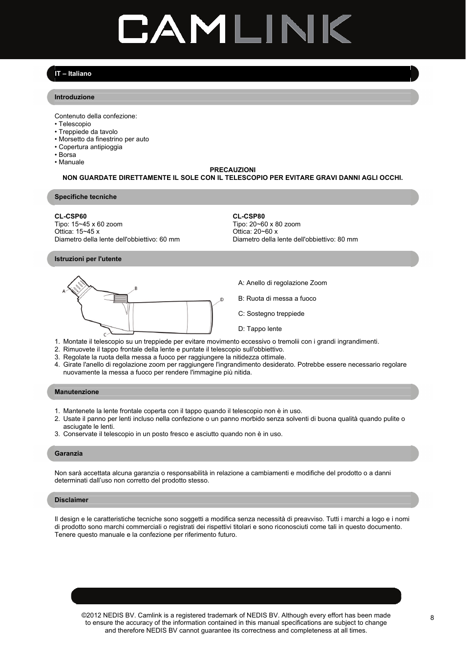 Camlink CSP80 Spotting Scope User Manual | Page 8 / 17