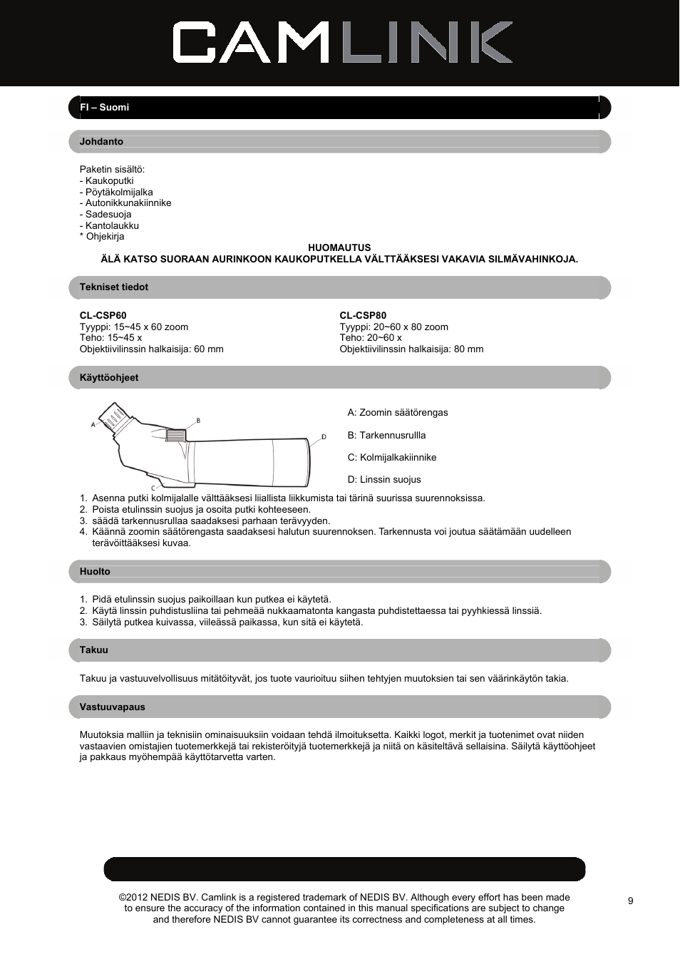 Camlink CSP80 Spotting Scope User Manual | Page 9 / 17