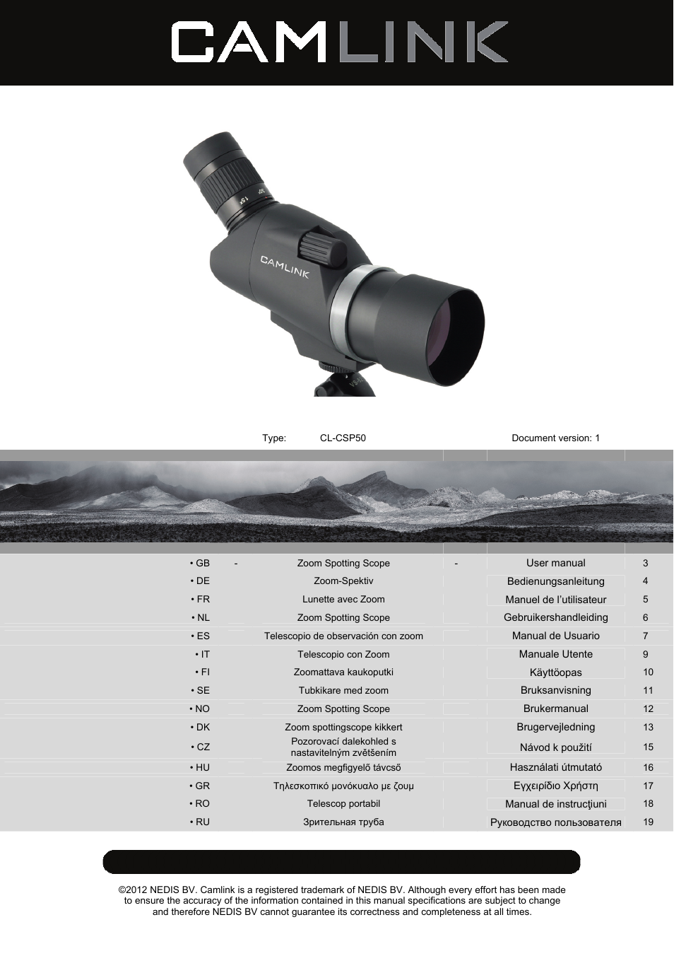 Camlink CSP50 Spotting Scope User Manual | 20 pages