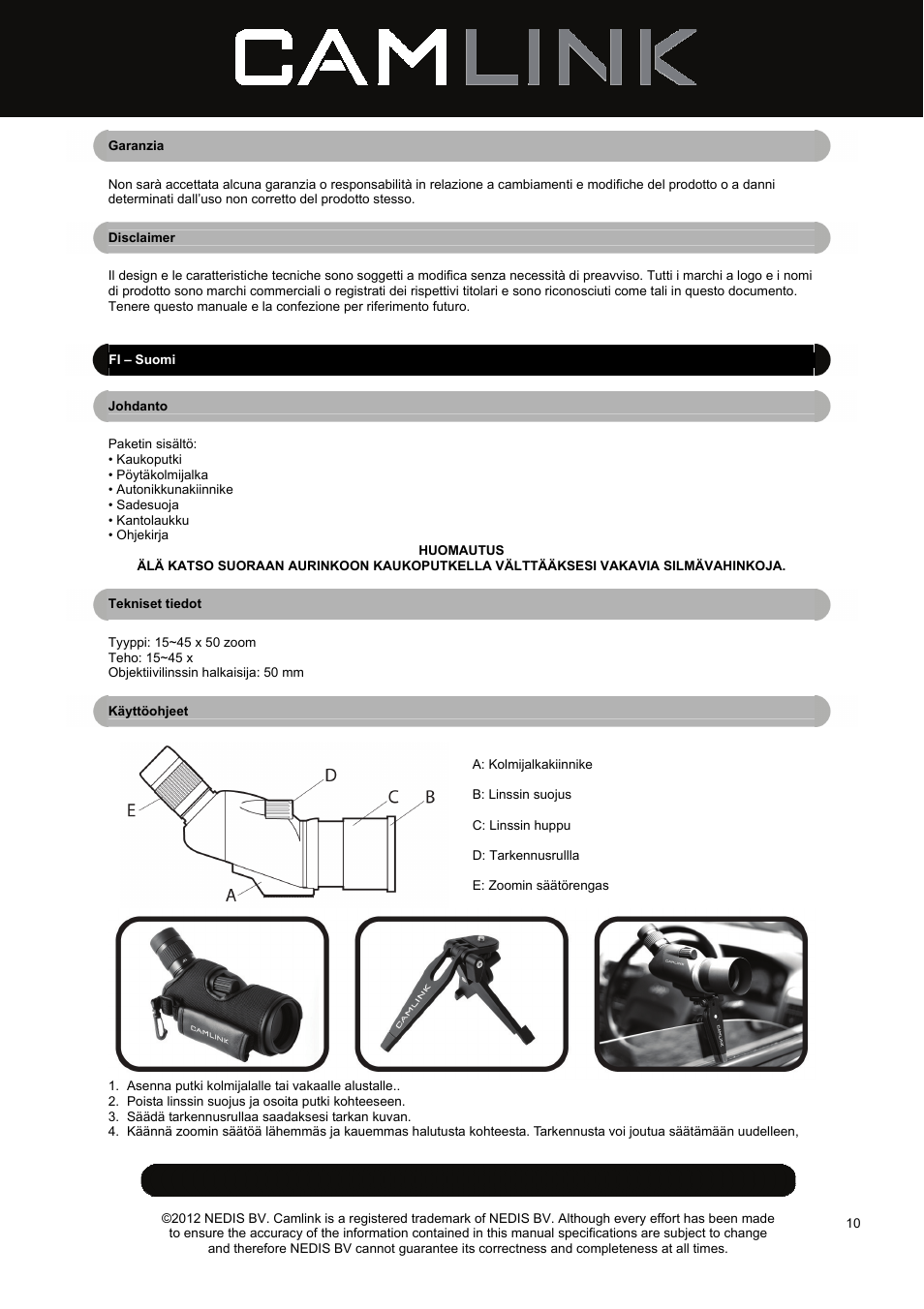 Camlink CSP50 Spotting Scope User Manual | Page 10 / 20