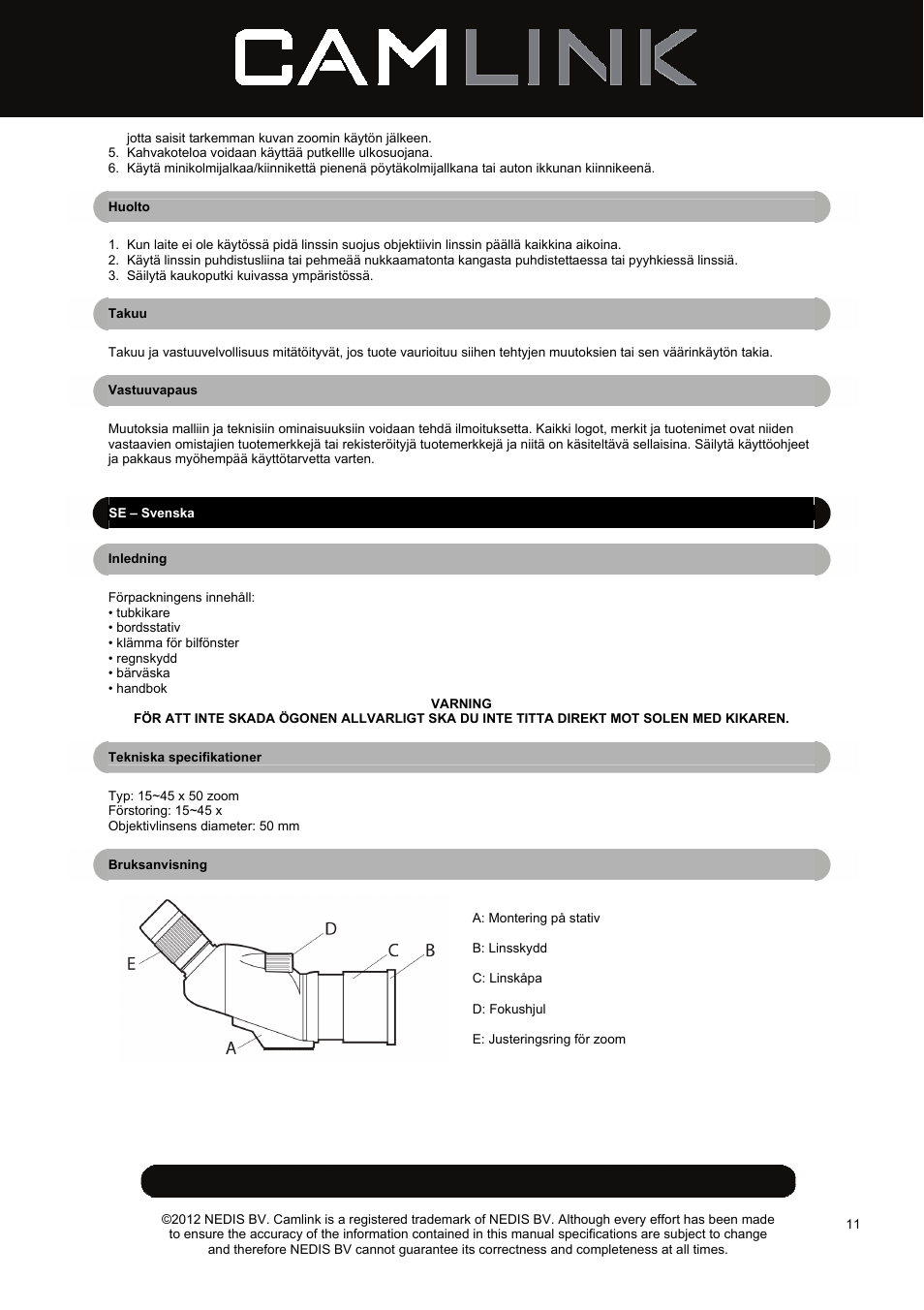 Camlink CSP50 Spotting Scope User Manual | Page 11 / 20