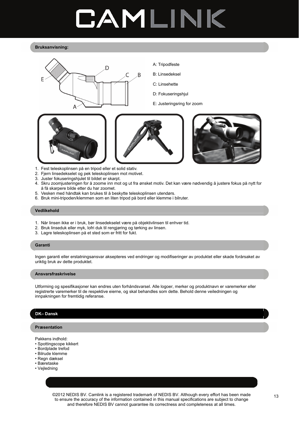 Camlink CSP50 Spotting Scope User Manual | Page 13 / 20