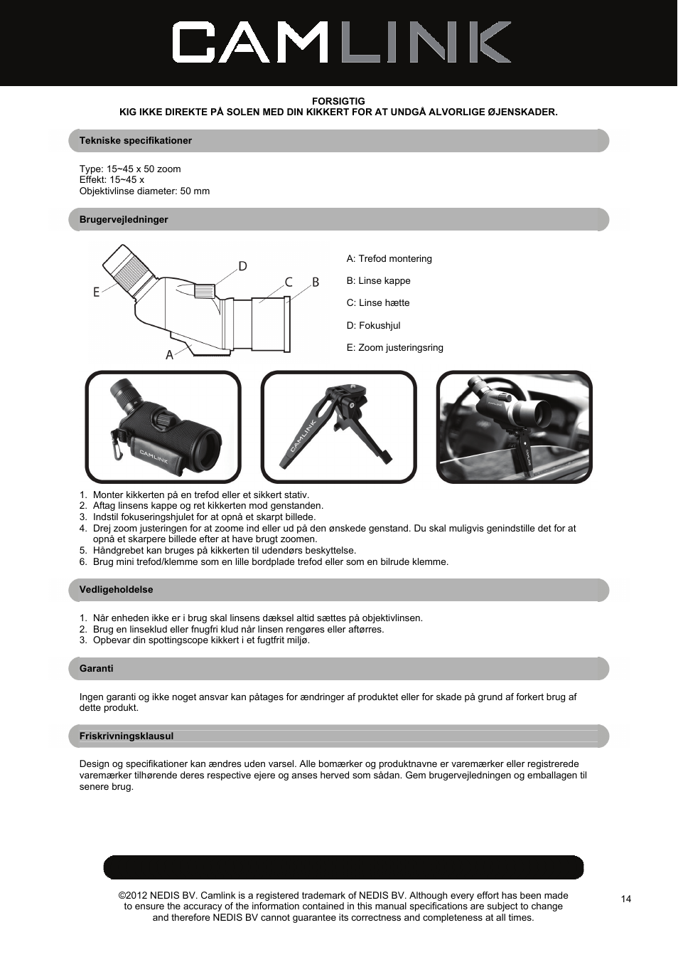 Camlink CSP50 Spotting Scope User Manual | Page 14 / 20