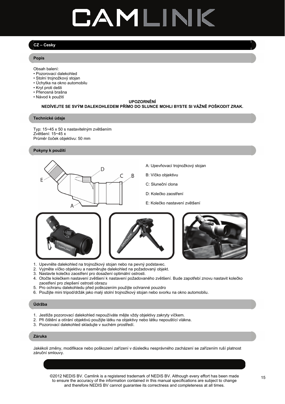 Camlink CSP50 Spotting Scope User Manual | Page 15 / 20