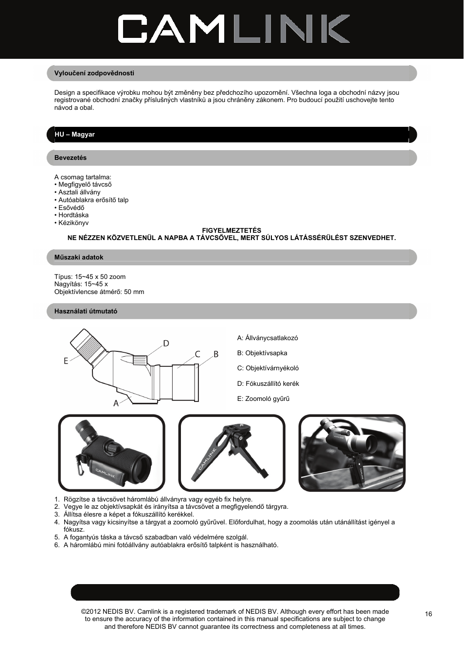 Camlink CSP50 Spotting Scope User Manual | Page 16 / 20
