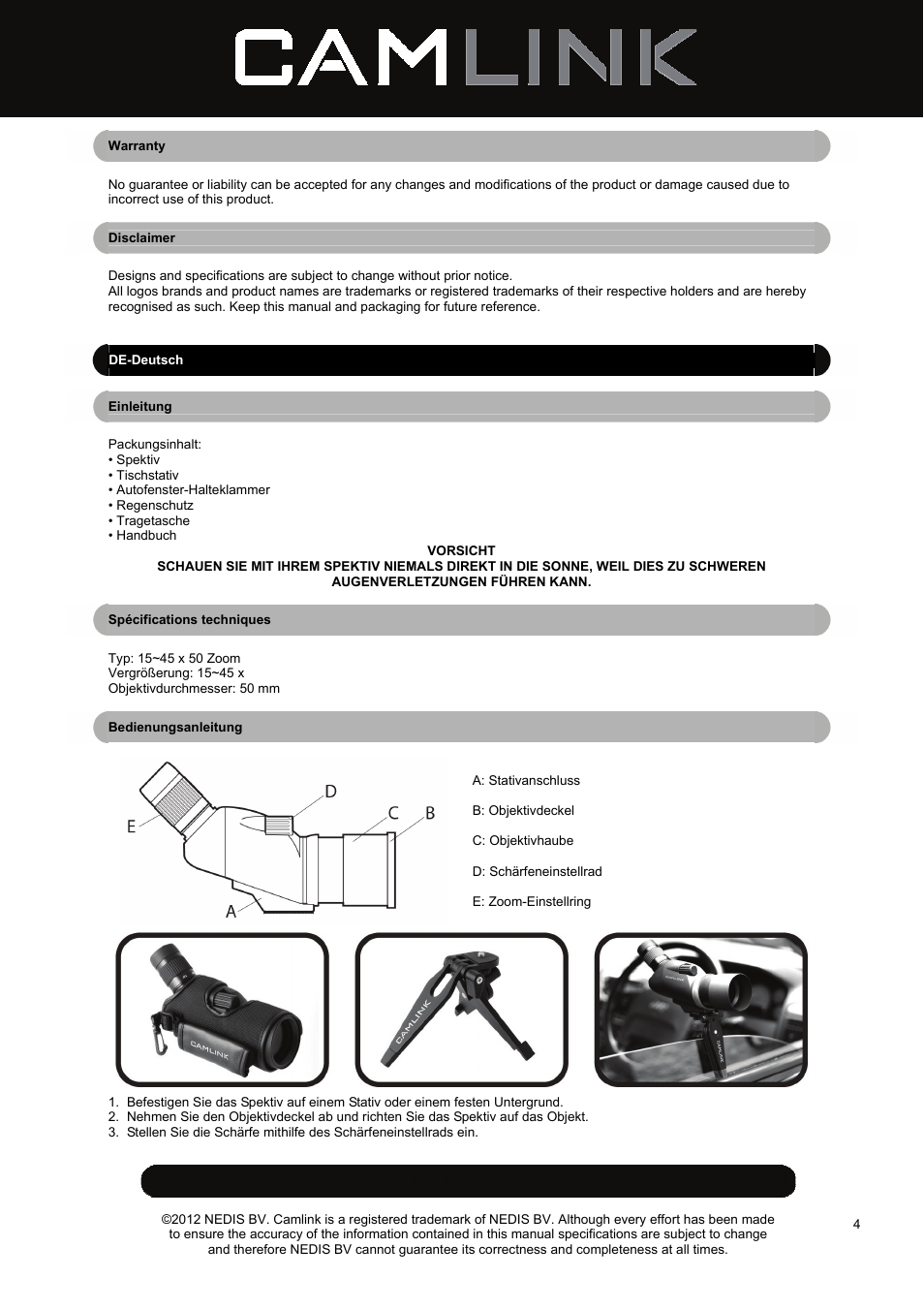 Camlink CSP50 Spotting Scope User Manual | Page 4 / 20