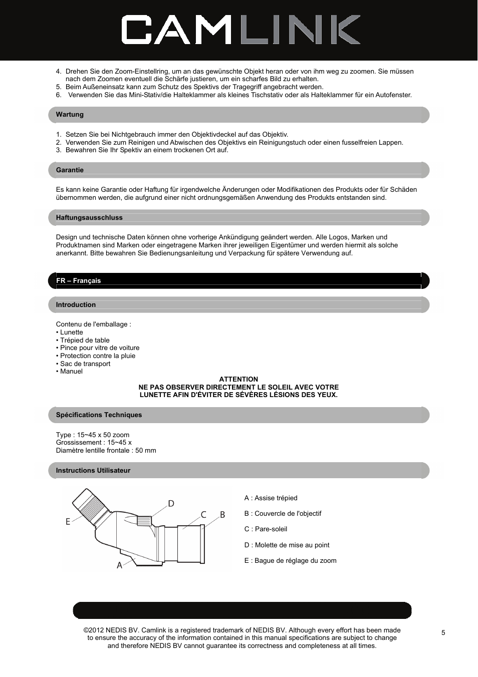 Camlink CSP50 Spotting Scope User Manual | Page 5 / 20
