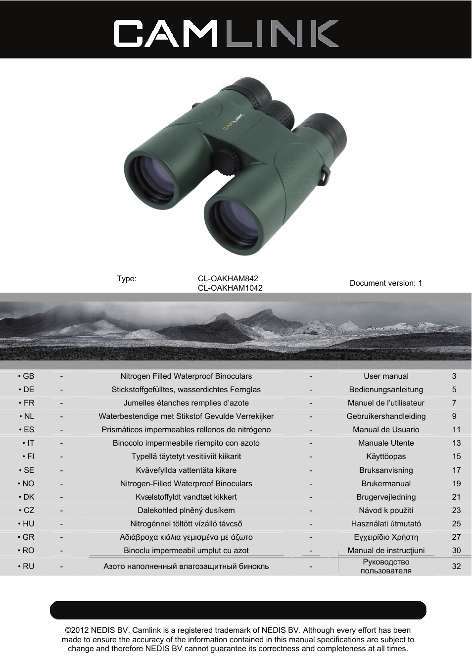 Camlink 8x42 mm binoculars User Manual | 34 pages