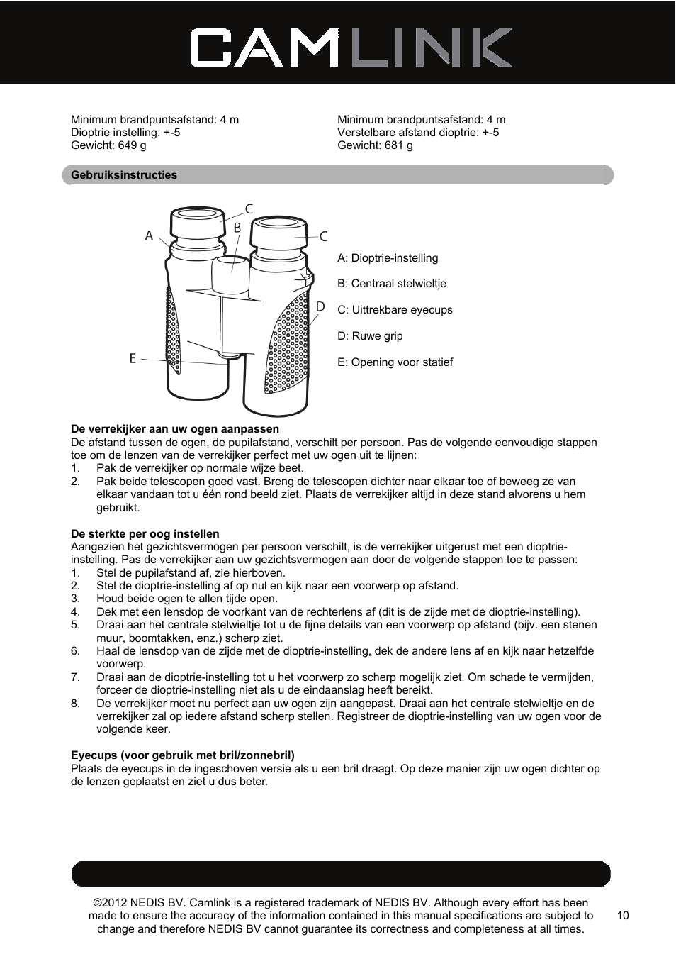 Camlink 8x42 mm binoculars User Manual | Page 10 / 34