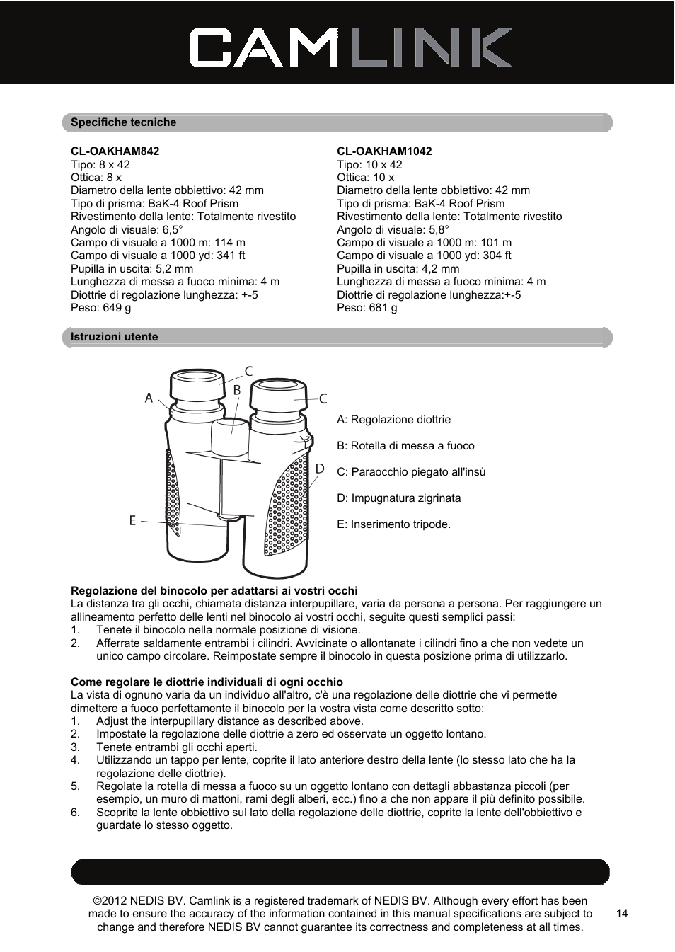 Camlink 8x42 mm binoculars User Manual | Page 14 / 34