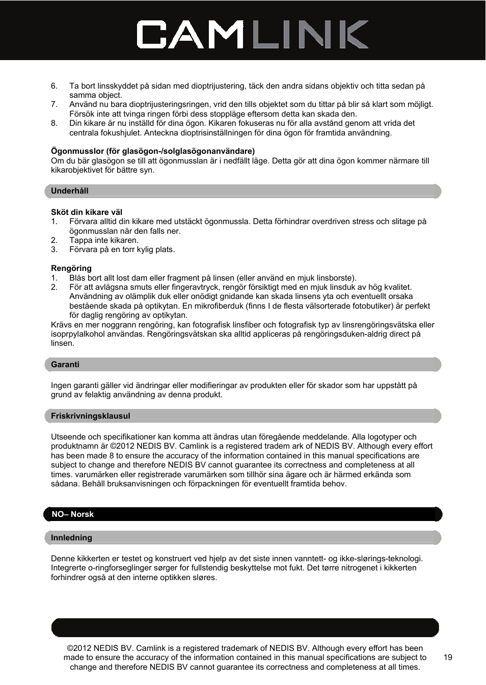 Camlink 8x42 mm binoculars User Manual | Page 19 / 34