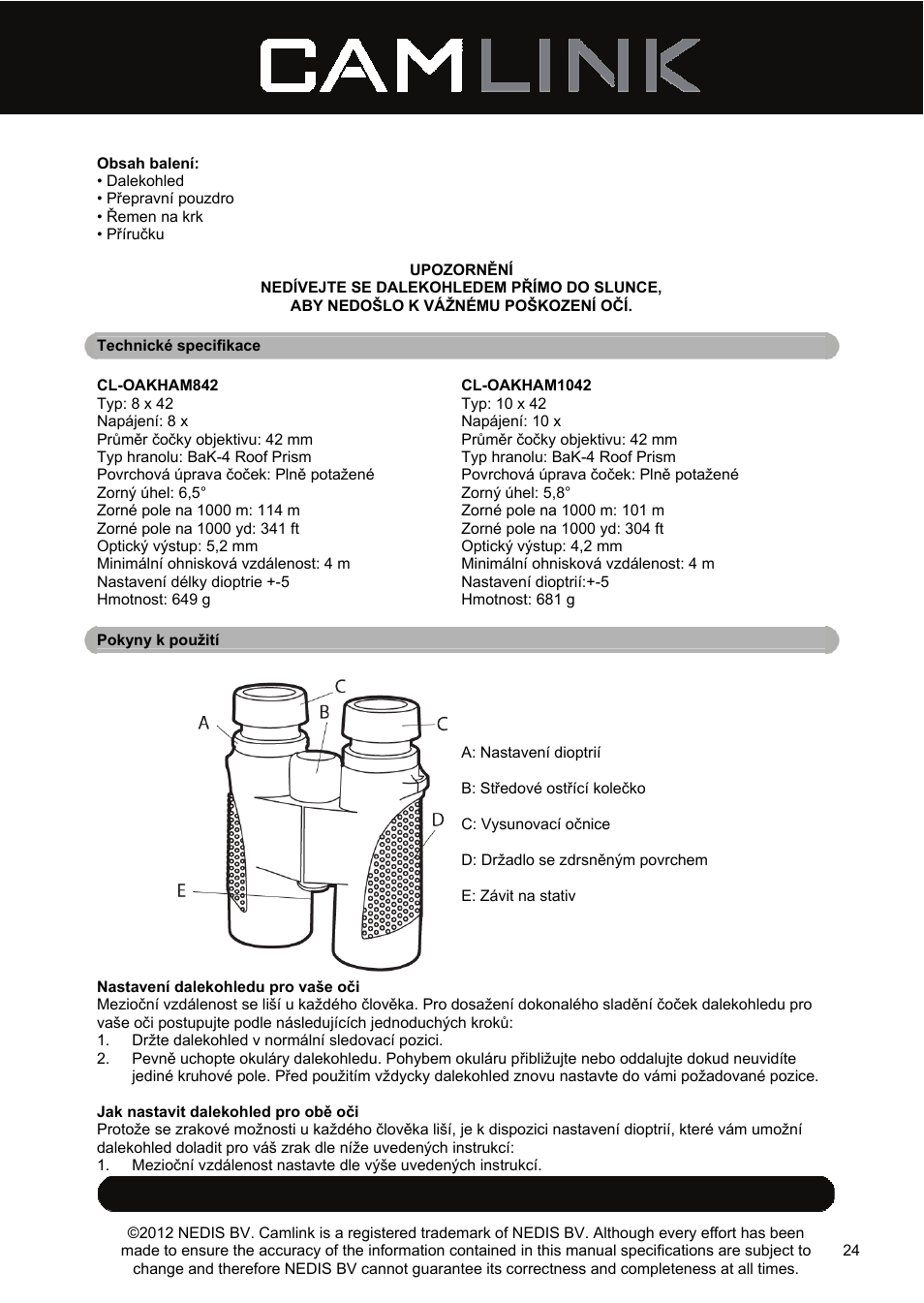 Camlink 8x42 mm binoculars User Manual | Page 24 / 34