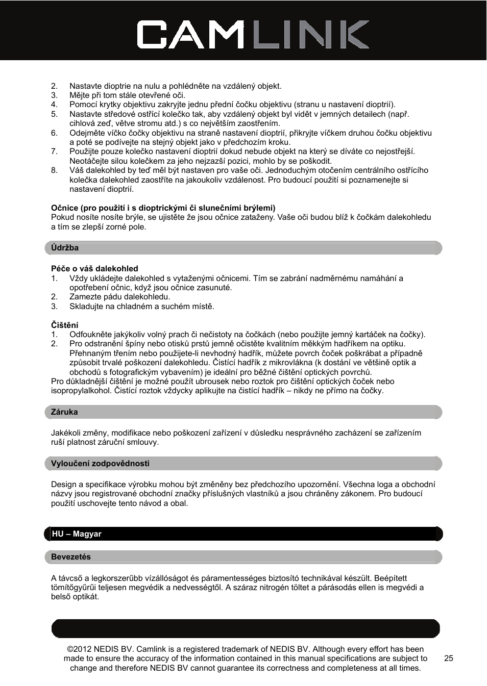 Camlink 8x42 mm binoculars User Manual | Page 25 / 34