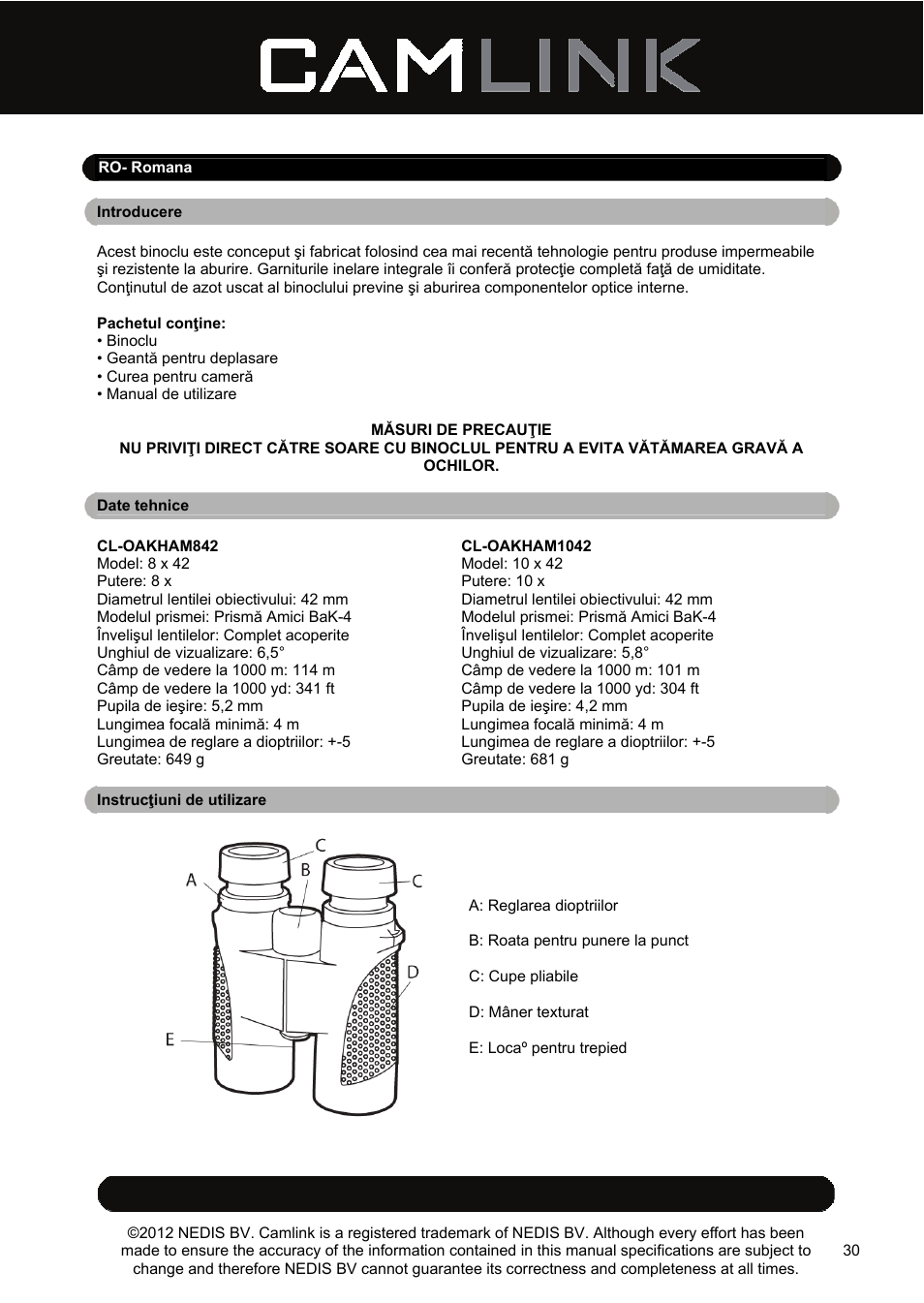 Camlink 8x42 mm binoculars User Manual | Page 30 / 34