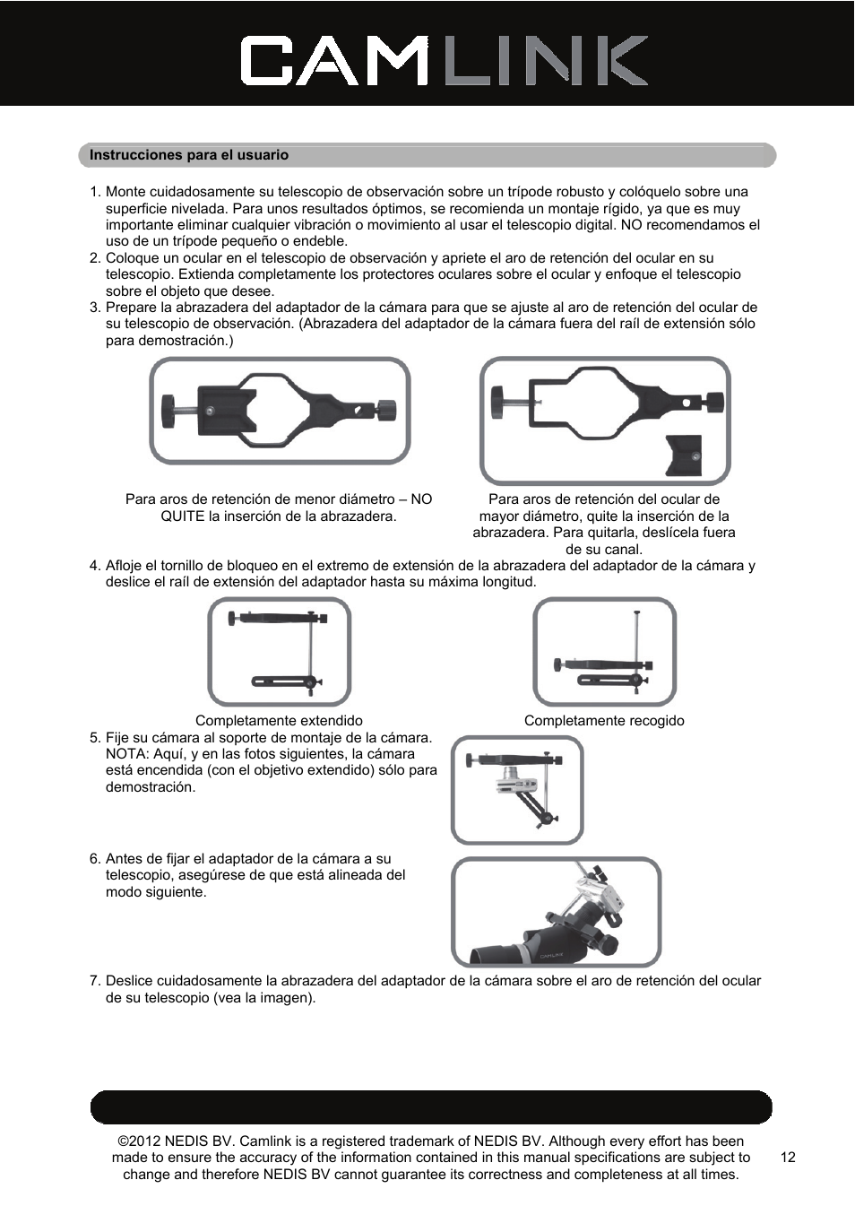 Camlink DSA2 Digiscope adapter User Manual | Page 12 / 35