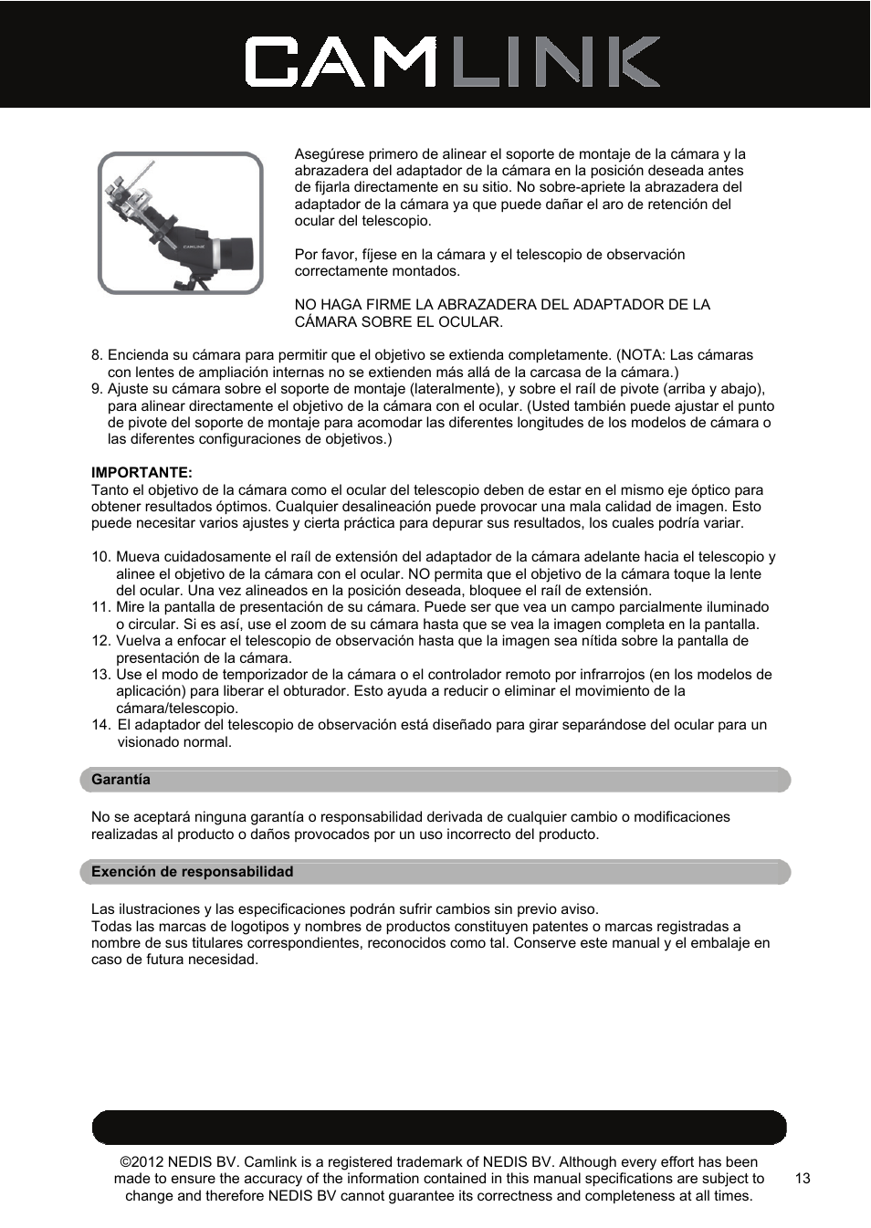 Camlink DSA2 Digiscope adapter User Manual | Page 13 / 35