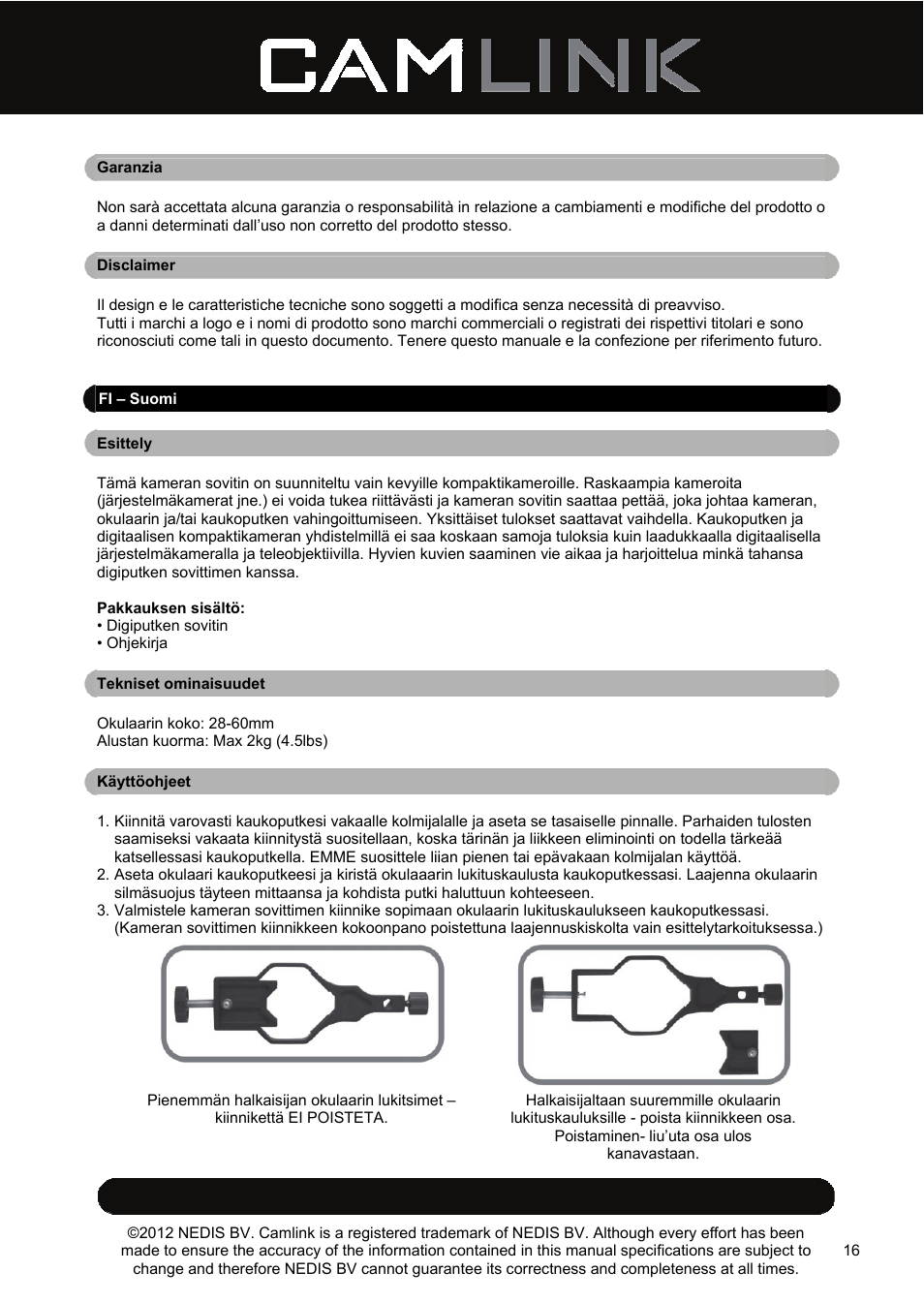 Camlink DSA2 Digiscope adapter User Manual | Page 16 / 35