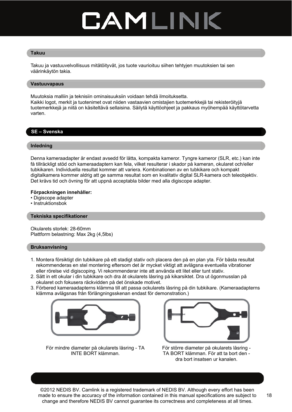 Camlink DSA2 Digiscope adapter User Manual | Page 18 / 35