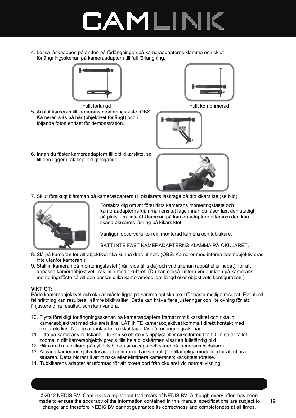 Camlink DSA2 Digiscope adapter User Manual | Page 19 / 35