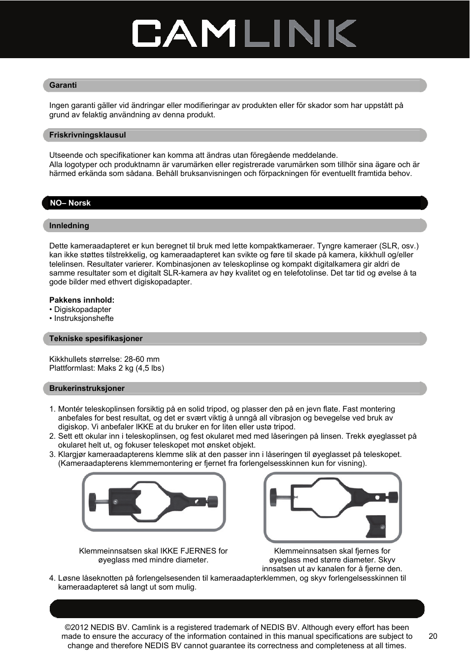 Camlink DSA2 Digiscope adapter User Manual | Page 20 / 35