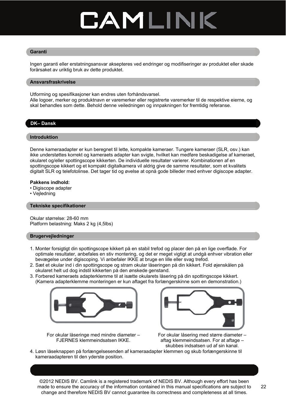 Camlink DSA2 Digiscope adapter User Manual | Page 22 / 35