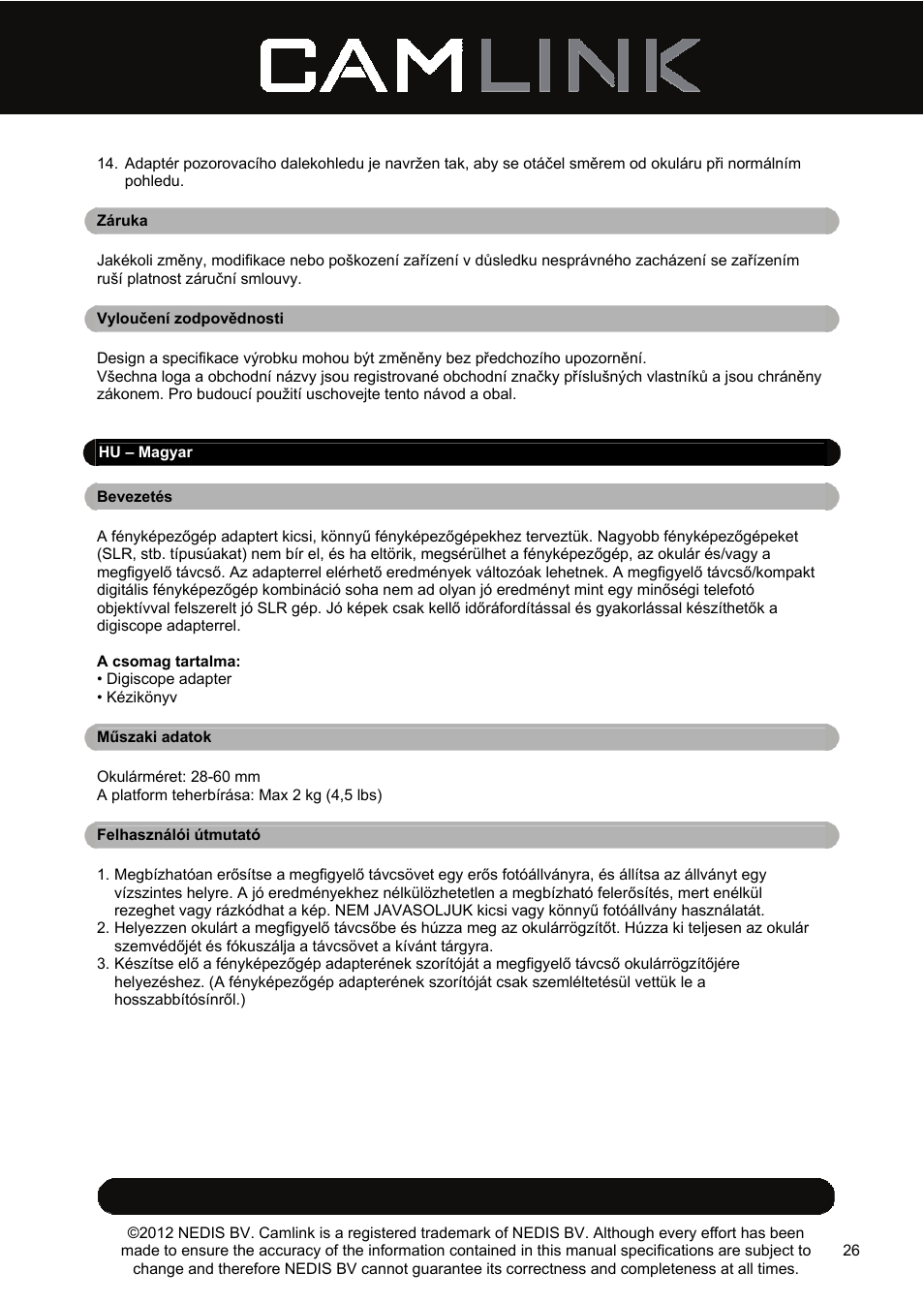 Camlink DSA2 Digiscope adapter User Manual | Page 26 / 35