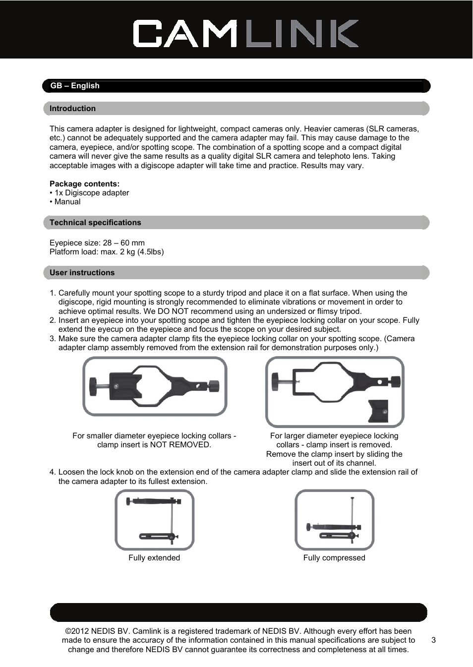 Camlink DSA2 Digiscope adapter User Manual | Page 3 / 35