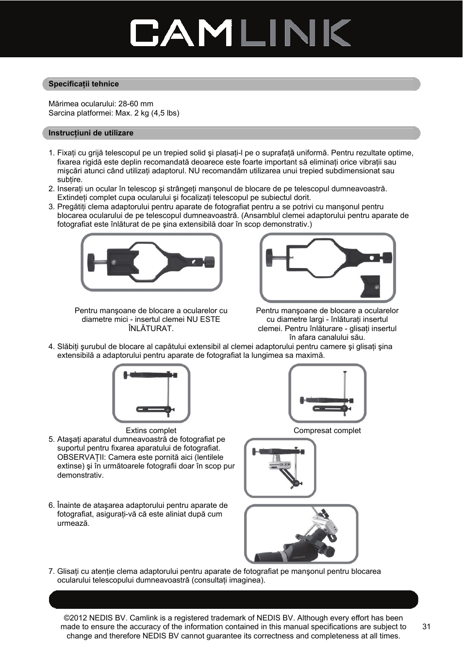 Camlink DSA2 Digiscope adapter User Manual | Page 31 / 35