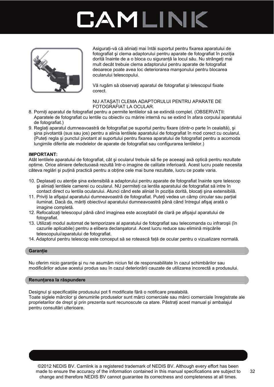 Camlink DSA2 Digiscope adapter User Manual | Page 32 / 35