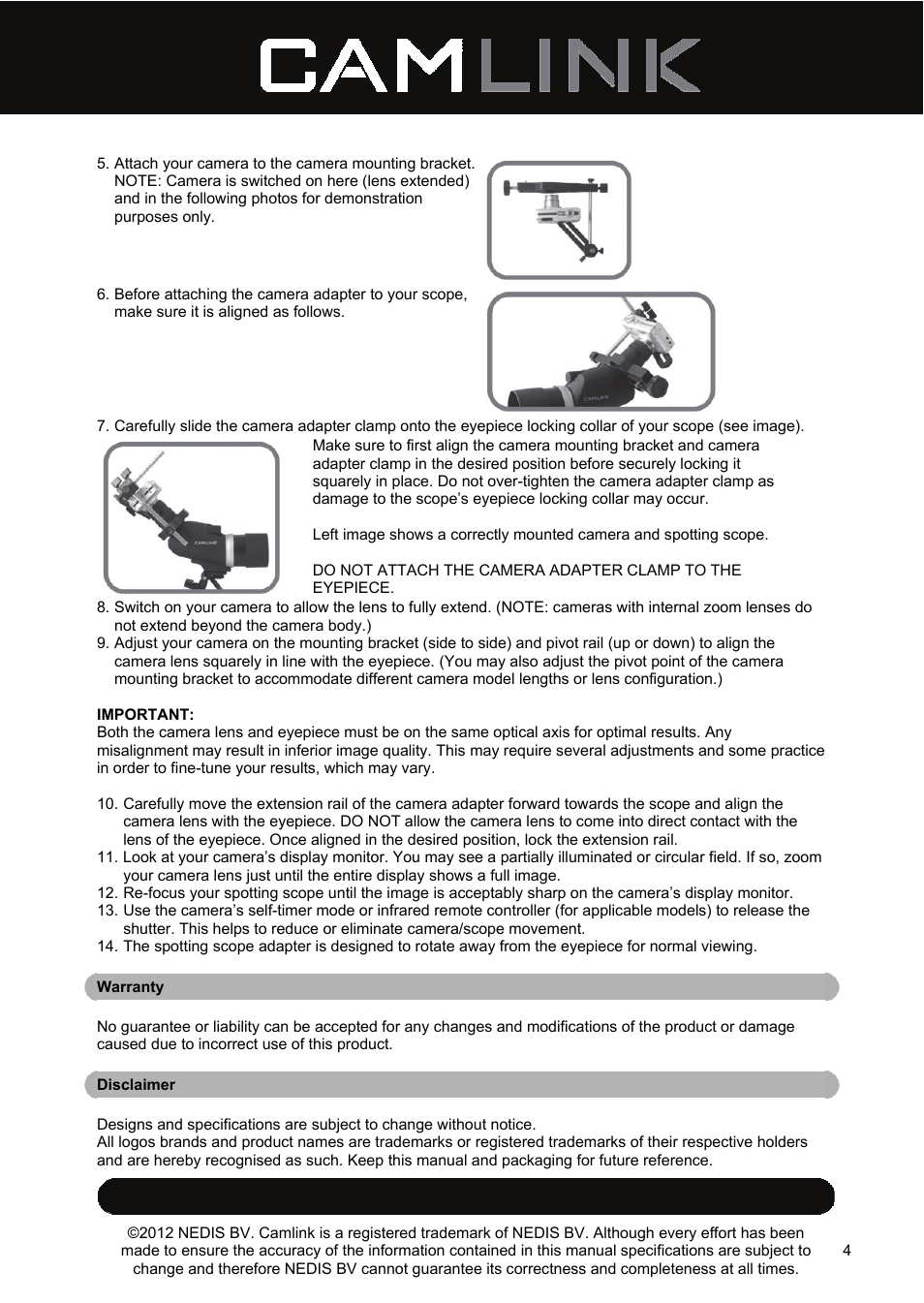 Camlink DSA2 Digiscope adapter User Manual | Page 4 / 35