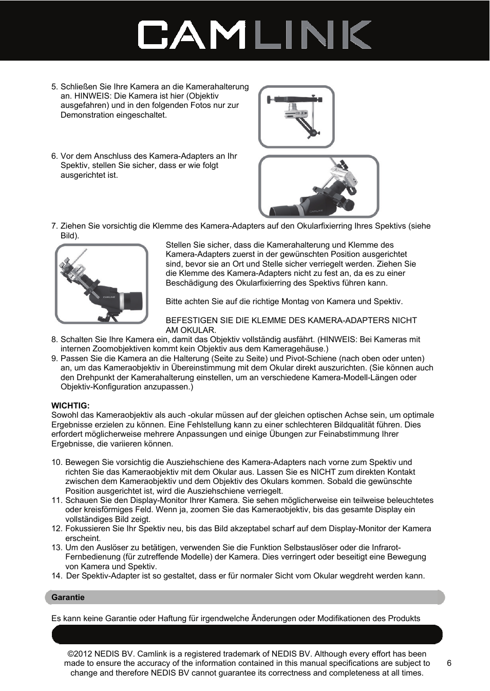 Camlink DSA2 Digiscope adapter User Manual | Page 6 / 35