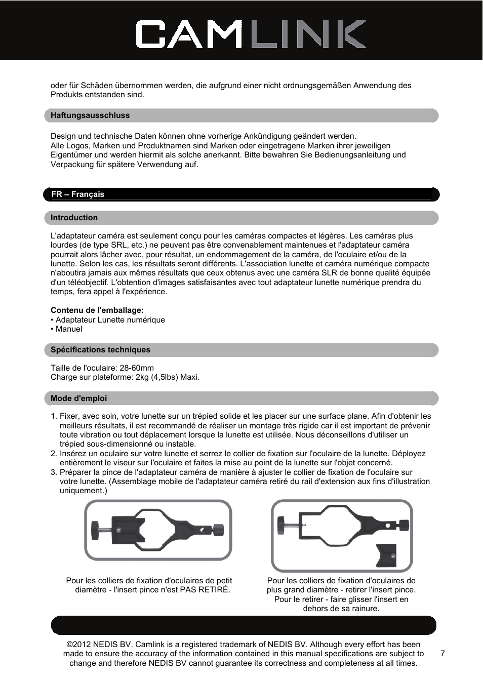 Camlink DSA2 Digiscope adapter User Manual | Page 7 / 35