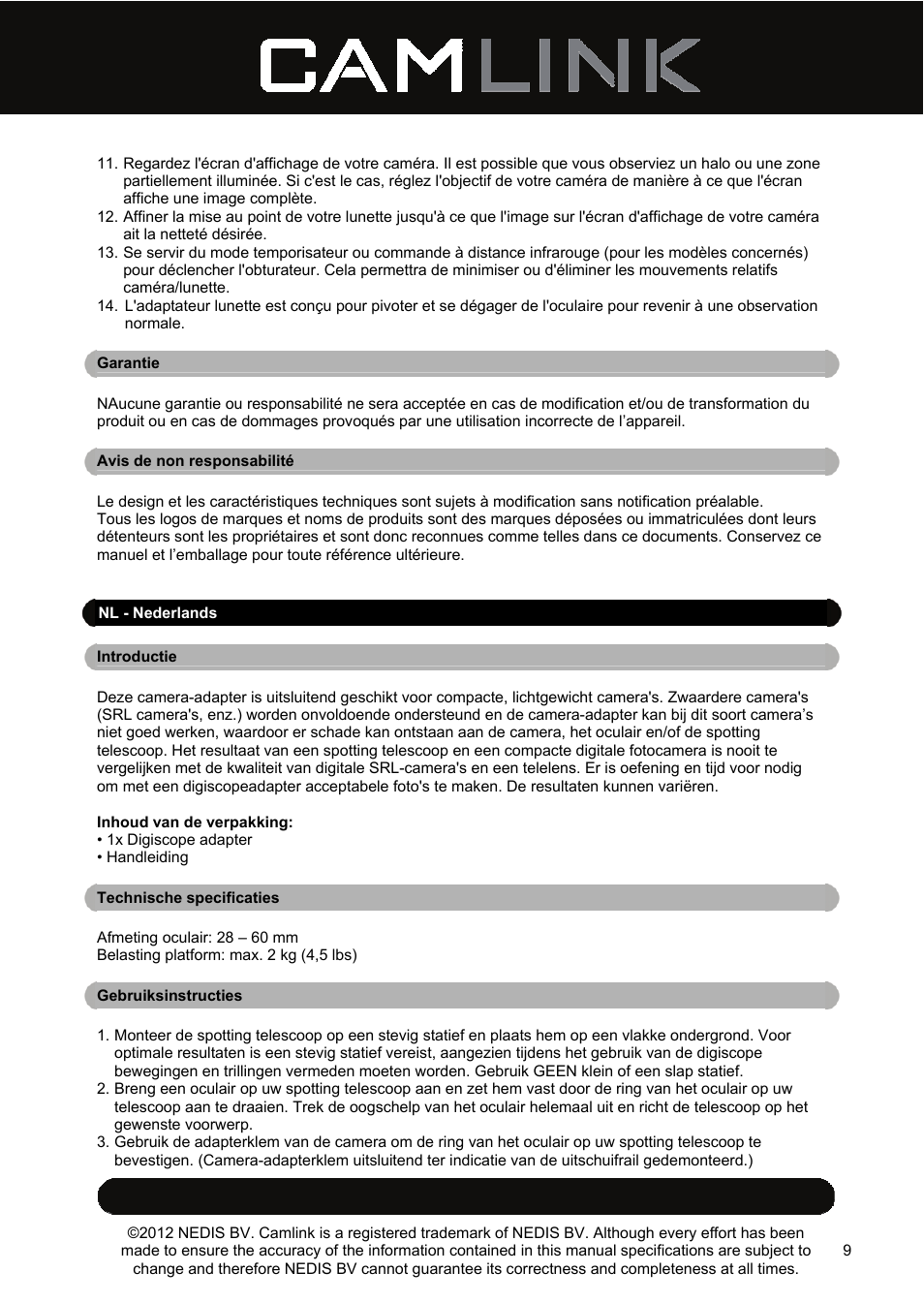 Camlink DSA2 Digiscope adapter User Manual | Page 9 / 35