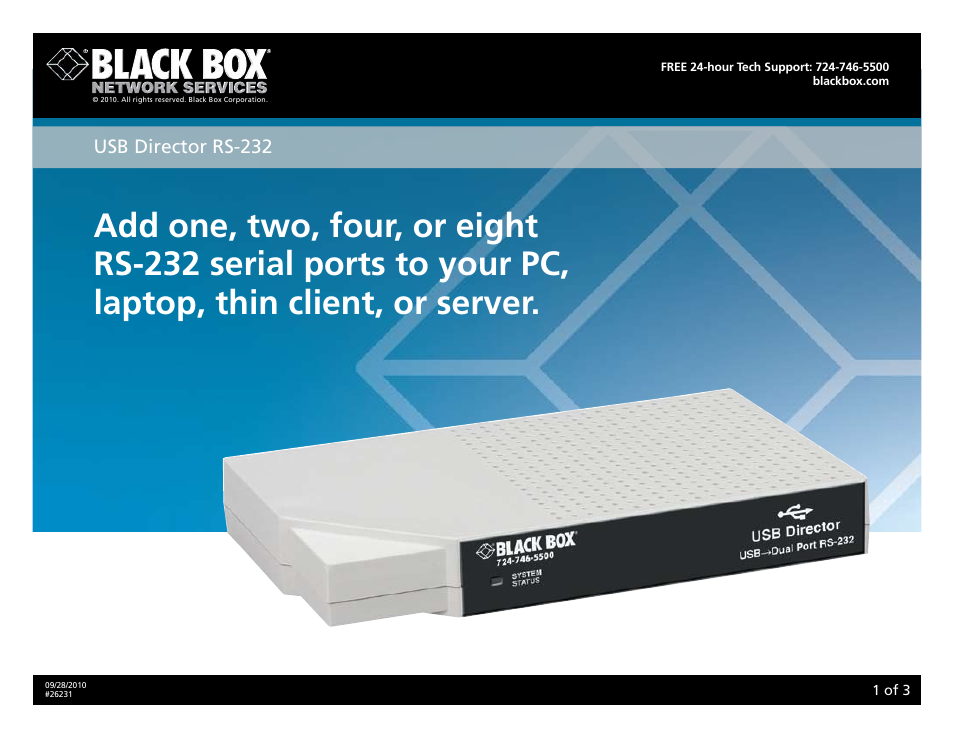 Black Box USB DIRECTOR RS-232 User Manual | 3 pages