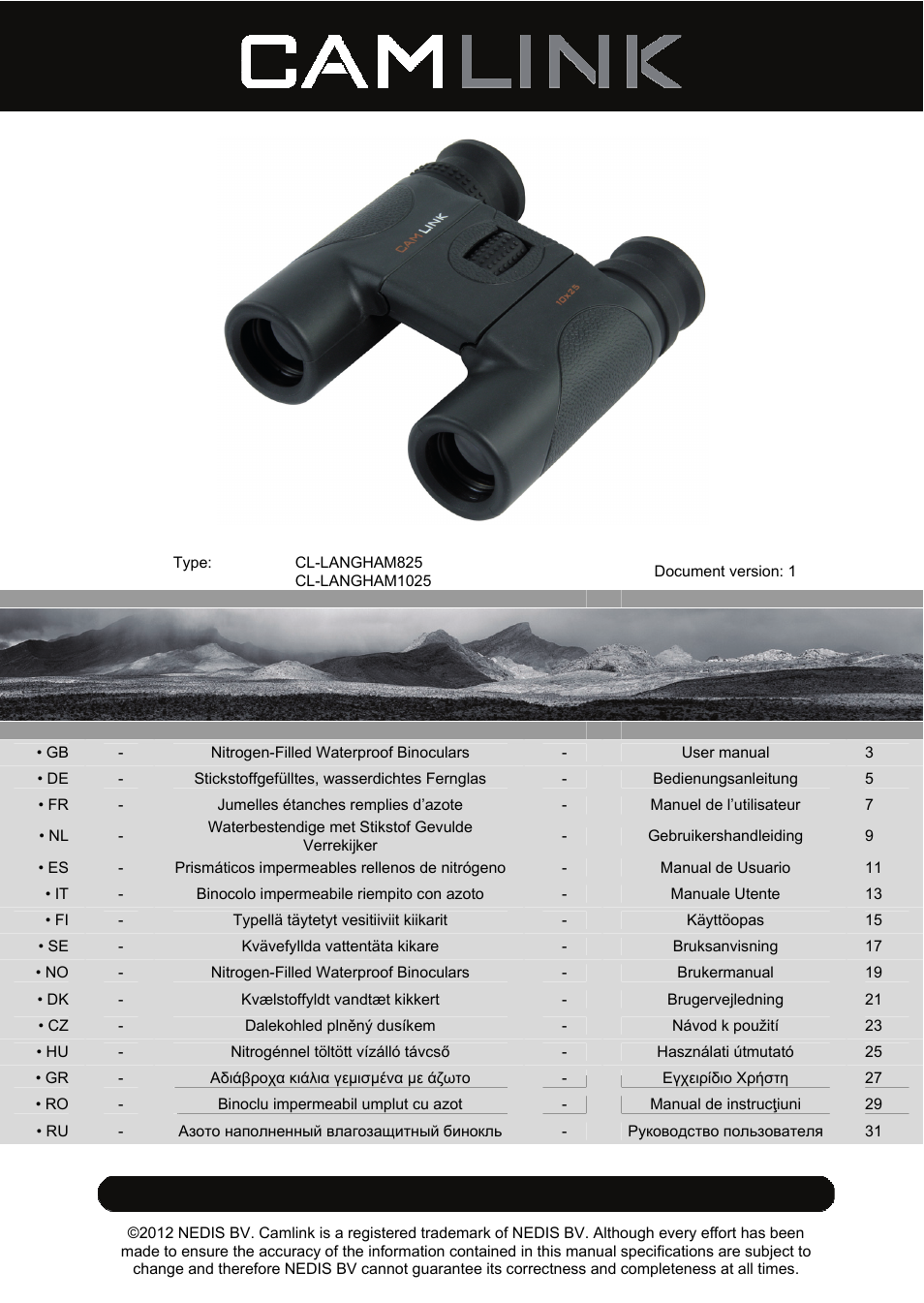 Camlink 8x25 mm binoculars User Manual | 33 pages