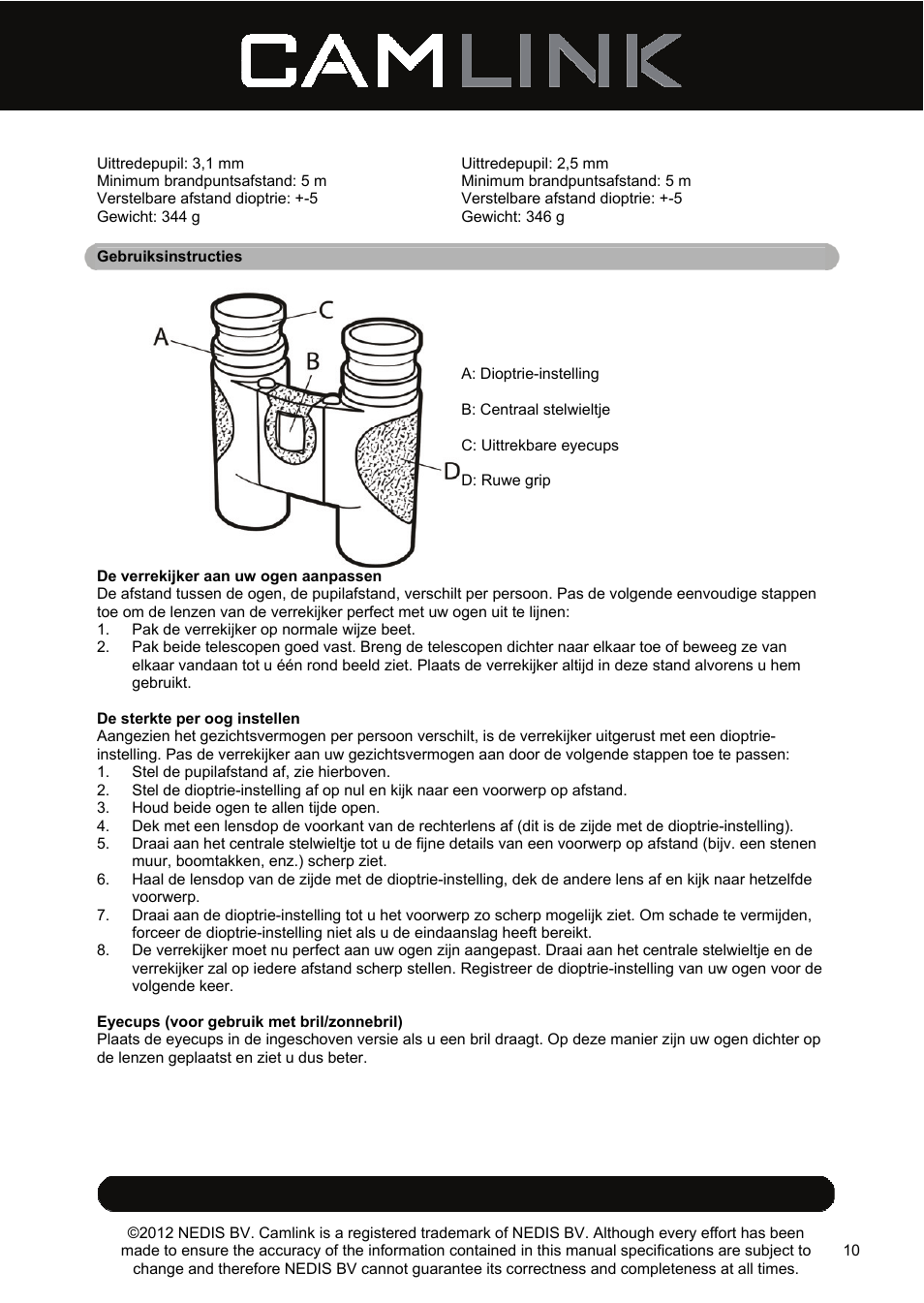 Camlink 8x25 mm binoculars User Manual | Page 10 / 33