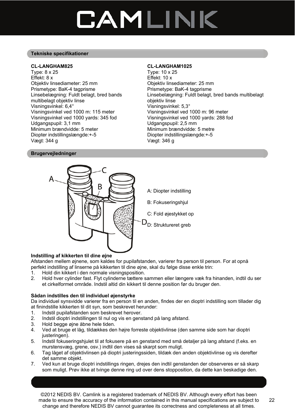 Camlink 8x25 mm binoculars User Manual | Page 22 / 33