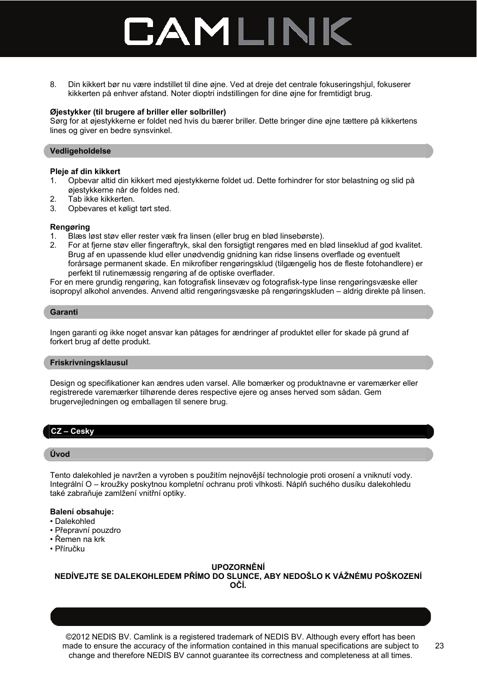 Camlink 8x25 mm binoculars User Manual | Page 23 / 33