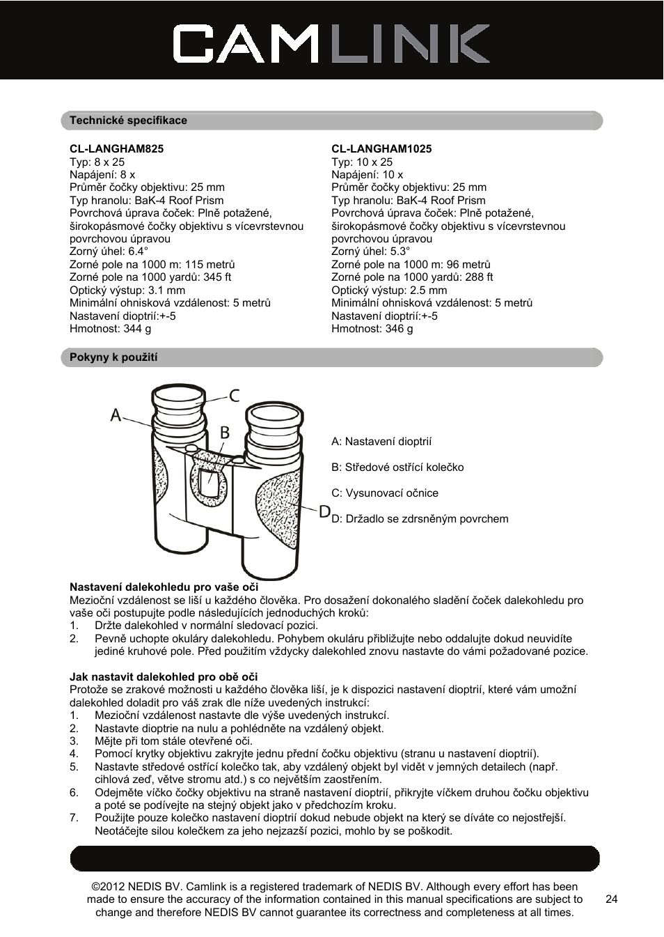 Camlink 8x25 mm binoculars User Manual | Page 24 / 33