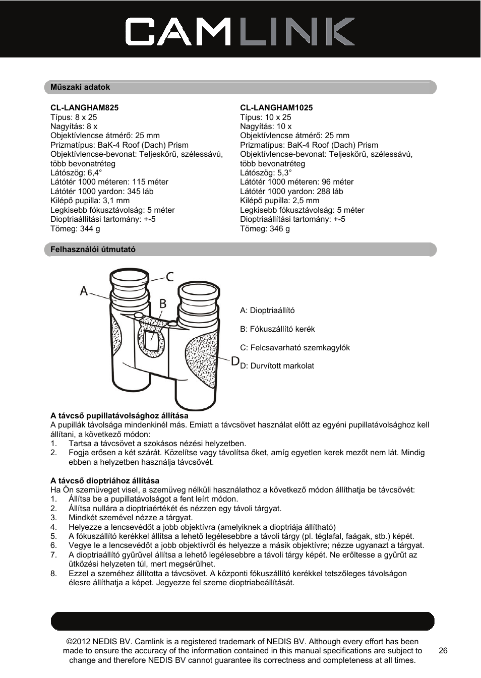 Camlink 8x25 mm binoculars User Manual | Page 26 / 33
