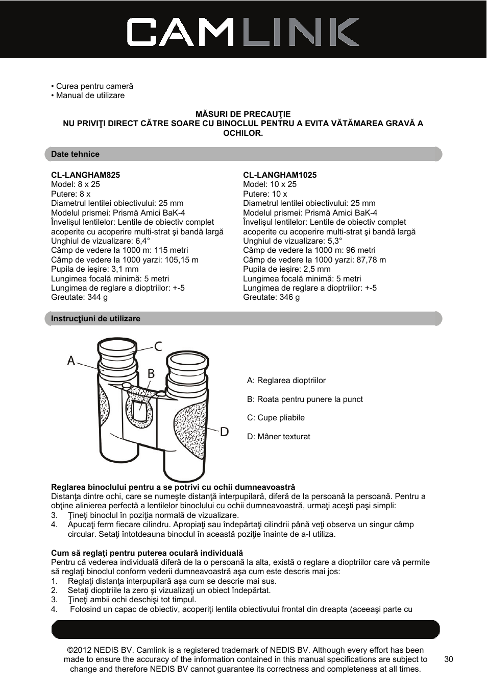 Camlink 8x25 mm binoculars User Manual | Page 30 / 33