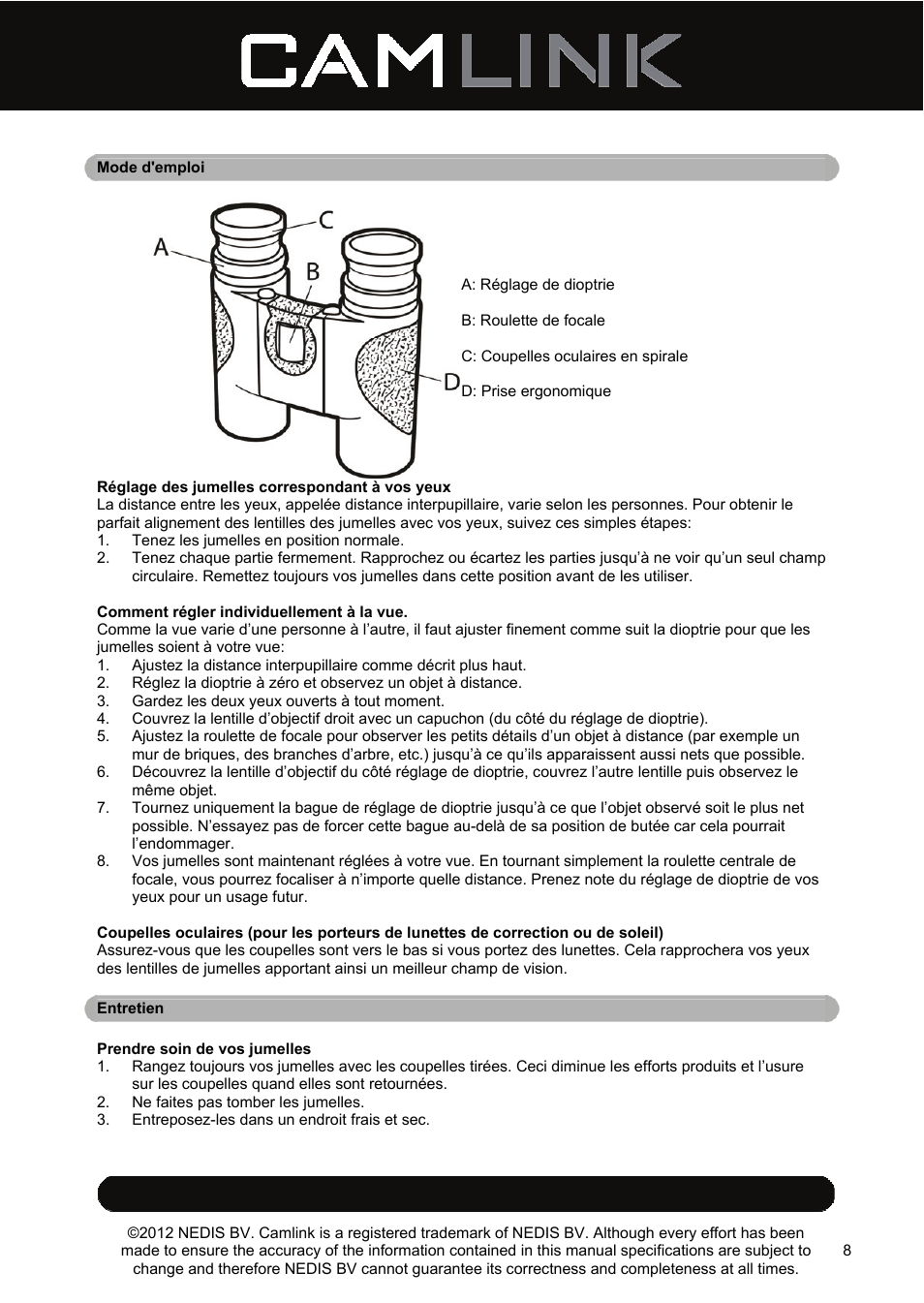 Camlink 8x25 mm binoculars User Manual | Page 8 / 33