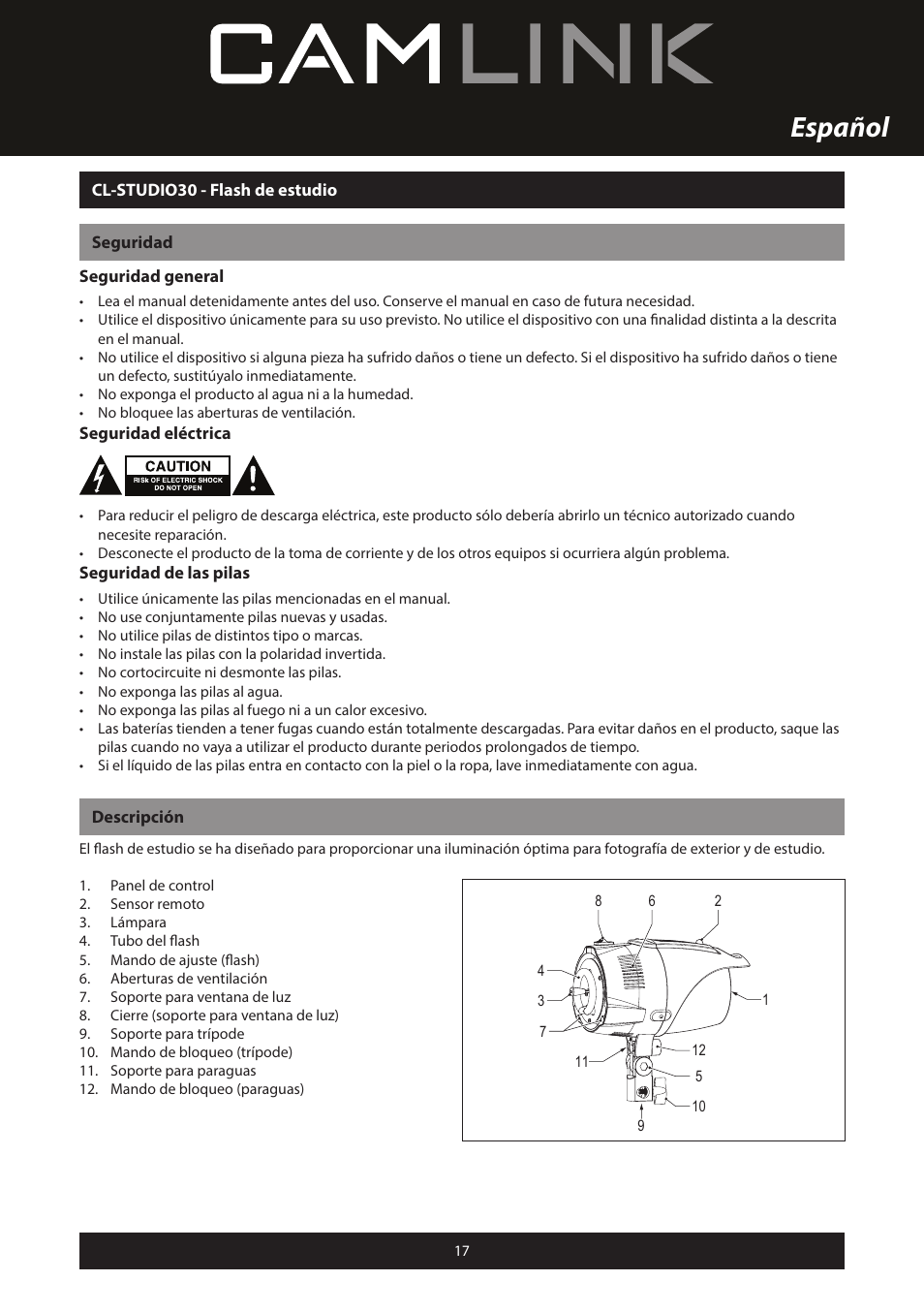 Español | Camlink Professional photo studio CL-STUDIO30 User Manual | Page 17 / 108