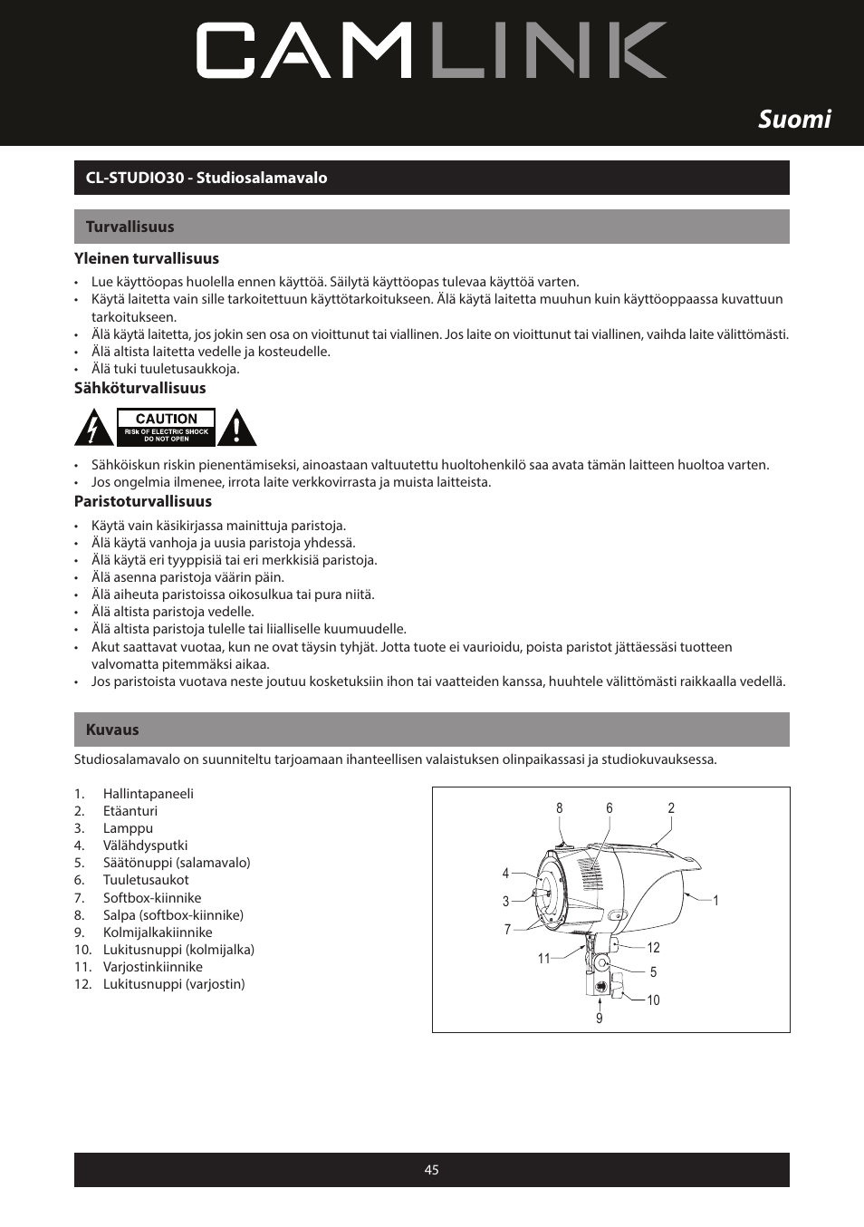 Suomi | Camlink Professional photo studio CL-STUDIO30 User Manual | Page 45 / 108